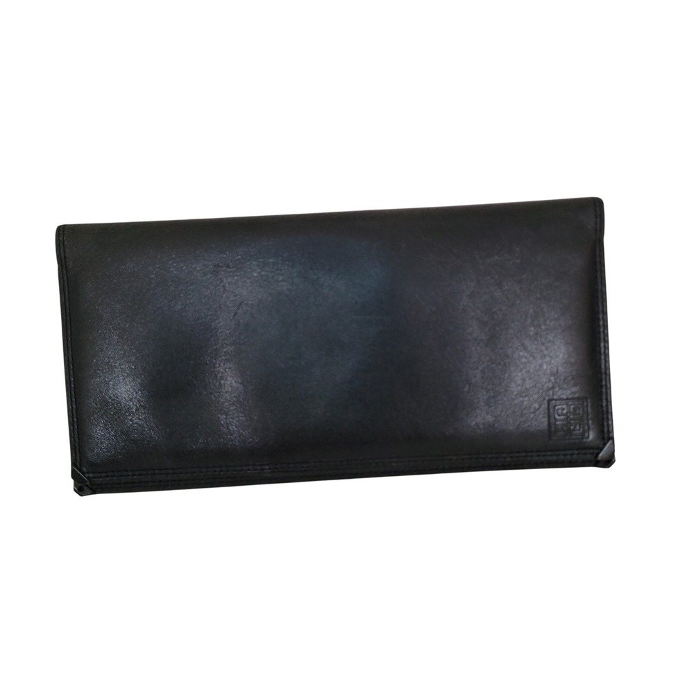 Givenchy Vintage Black Leather Long Bifold Wallet 4G Logo Paris Mens Womens
